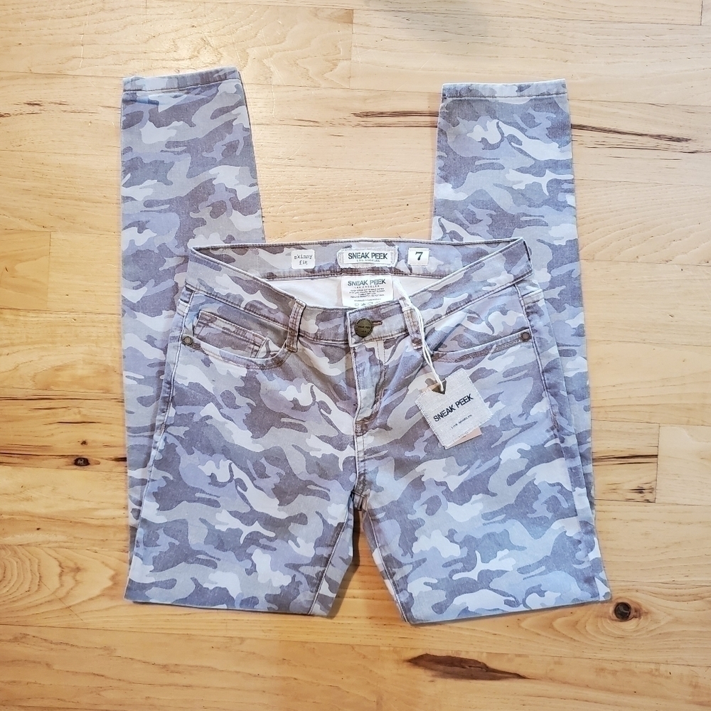 Sneak Peek Los Angeles Gray Camo Skinny Slim Fit Jeans Size 7 Jr